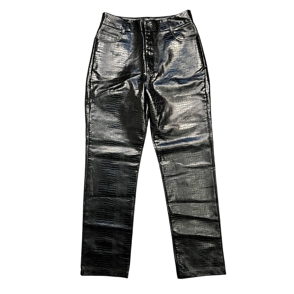 Boii Studios Black Alligator Faux Leather High Rise Straight Leg Pant Women XL